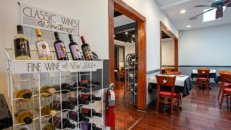 Dining room with view of wine rack